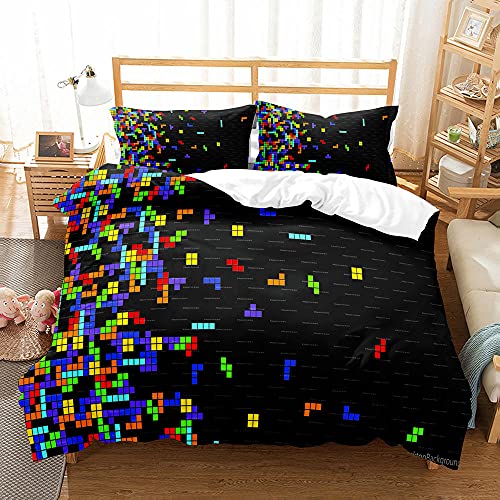 YEYWU Bettwäsche 140x200 3 Teilig Tetris gedruckt, 1 Bettbezug 140x200 und 2 Kissenbezug 80x80, Kinder Bettwäsche Set aus Mikrofaser Weiche mit Reißverschluss für Mädchen Jungen von YEYWU