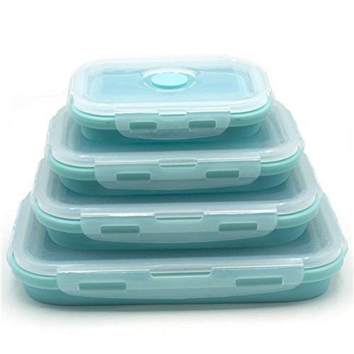 YEZINB 4 Teile/Satz Silikon Falten Bento Box Faltbare Tragbare Lunchbox für Lebensmittel Geschirr Lebensmittelbehälter Schüssel Für Kinder Erwachsene, Blau von YEZINB