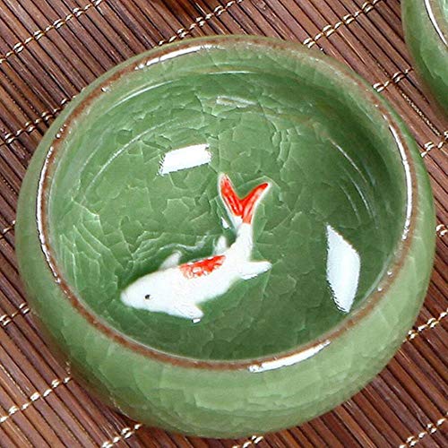 YEZINB EIS-Sprung-Bunte Fisch-Keramik-Schalen Kung Fu Tee-Satz 7 Farbe Luo Hanbing Sprung-Karpfen-Schale, hellgrün von YEZINB