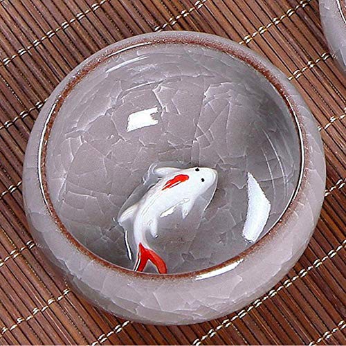 YEZINB EIS-Sprung-Bunte Fisch-Keramik-Schalen Kung Fu-Tee-Satz 7 Farbe Luo Hanbing Sprung-Karpfen-Schale, weiß von YEZINB