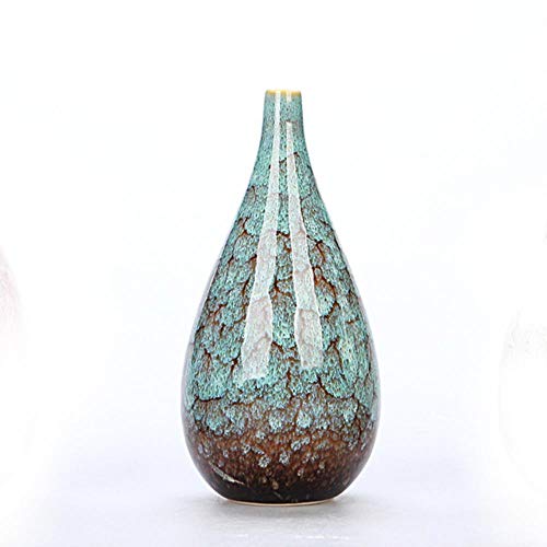 YEZINB Keramik Glasur Mini Vase Kreative Chinesische Heimat Weiche Dekoration Antike Keramik Blume Einsatz Desktop Ornamente, grün-L von YEZINB