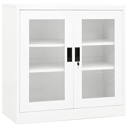 YEZIYIYFOB Büroschrank Weiß 90x40x90 cm Stahl Metallschrank Werkzeugschrank Aktenschrank Werkstattschrank MöBel FüR Arbeitszimmer Aktenschrank AbschließBar Typischem-Stil mit 2 Einlegeböden von YEZIYIYFOB