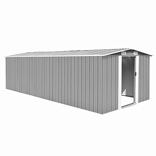 YEZIYIYFOB Gartenhaus Geräteschuppen 257x580x181 cm Metall Grau Gartenschrank Fahrradgarage Gartenhaus Metall Fahrradbox Gartenschrank Wetterfest Fahrradunterstand GeräTehaus mit 4 Lüftungsschlitzen von YEZIYIYFOB