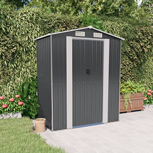 YEZIYIYFOB Gartenhaus Geräteschuppen Anthrazit 192x108x223 cm Verzinkter Stahl Gartenschrank Fahrradgarage Gartenhaus Metall Fahrradbox Gartenschrank Wetterfest Fahrradunterstand GeräTehaus von YEZIYIYFOB