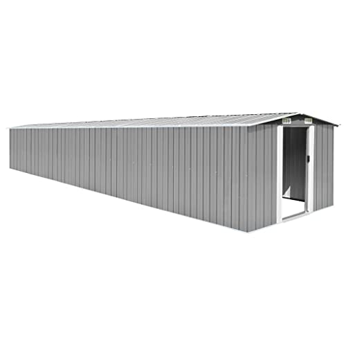 YEZIYIYFOB Gerätehaus Grau 257x779x181 cm Verzinkter Stahl Gartenhaus Metall Fahrradgarage Gartenschrank Wetterfest GeräTehaus Metall Outdoor Schrank GeräTeschuppen Metall mit 4 Lüftungsschlitzen von YEZIYIYFOB