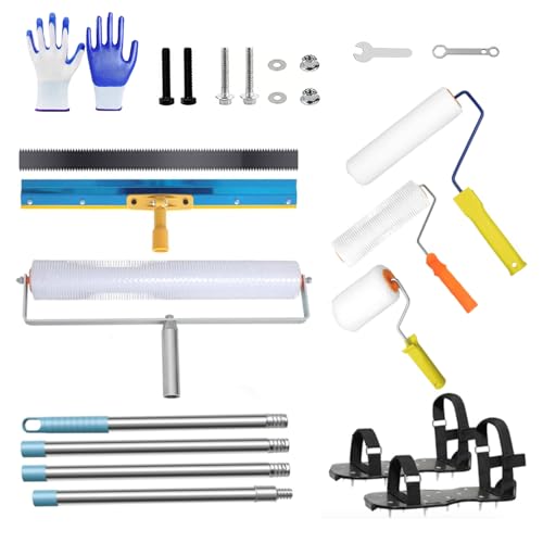 9-teiliges Bodenbeschichtungs Set – Selbstnivellierender Zementwerkzeugsatz mit 50cm & 23cm Entlüftungswalze, 23cm & 10cm Farbwalze, Stachelschuhen, Rakel, Edelstahlstange 160cm, Schaber, Handschuhen 9-teiliges Bodenbeschichtungs Set – Selbstnivellierender Zementwerkzeugsatz mit 50cm & 23cm Entlüftungswalze, 23cm & 10cm Farbwalze, Stachelschuhen, Rakel, Edelstahlstange 160cm, Schaber, Handschuhen von YEZMEK