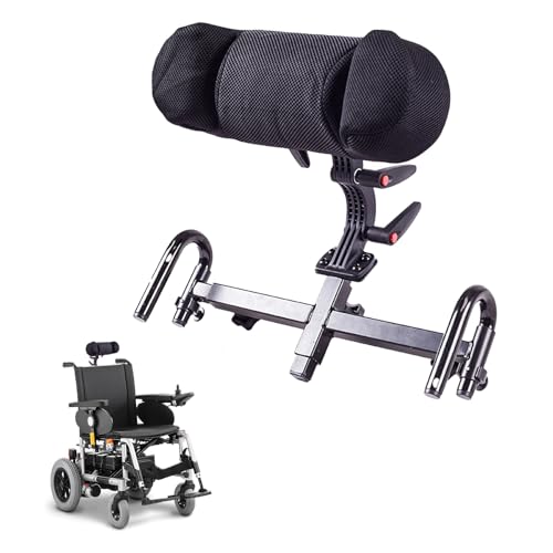 YEZMEK Rollstuhl Kopfstütze, Verstellbares Nackenkissen aus PU & Stahl, 30–50 cm Höhe, 90° drehbar & abnehmbar, passend für Rollstühle mit 38–52 cm Breite & 22/25,4 mm Rohrdurchmesser von YEZMEK