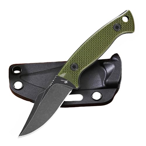 YF SMART Kompaktes 2,4-Zoll-Jagdmesser mit feststehender Klinge, dunkles Stonewash-Finish, K-Scheide, Gürtelhalterung, hochwertige G-10-Griffschalen für Camping, Jagd, EDC-Messer von YF SMART