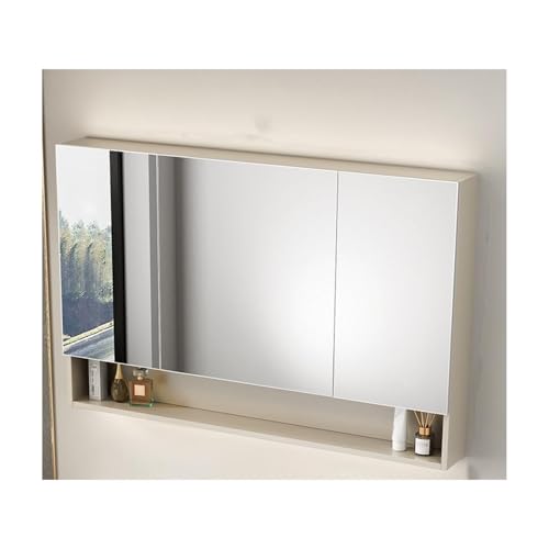 YFAURNDE Badezimmer Spiegelschrank,Badezimmerschrank mit Spiegel,Beauty-Aufbewahrung, Smart Touch, druckfest und formstabil, mit Ablageflächen(Cream) von YFAURNDE