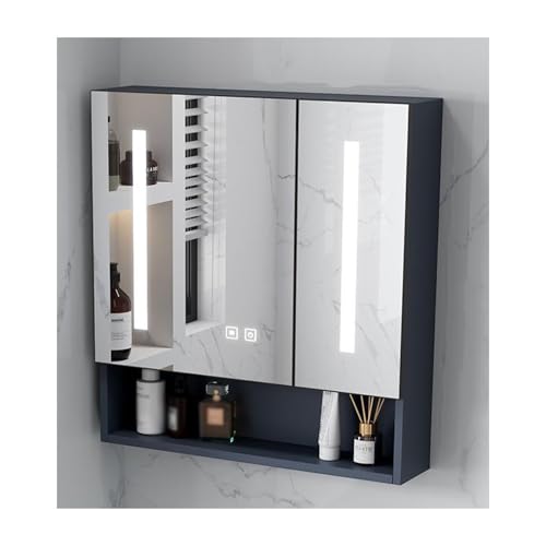 YFAURNDE Badezimmer Spiegelschrank,Badezimmerschrank mit Spiegel,Beauty-Aufbewahrung, Smart Touch, druckfest und formstabil, mit Ablageflächen(Upgrade Blue) von YFAURNDE