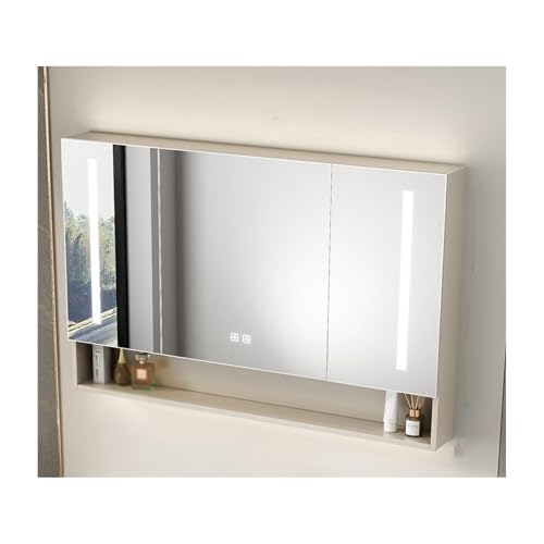 YFAURNDE Badezimmer Spiegelschrank,Badezimmerschrank mit Spiegel,Beauty-Aufbewahrung, Smart Touch, druckfest und formstabil, mit Ablageflächen(Upgrade Cream) von YFAURNDE