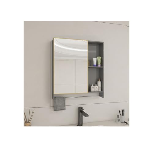 YFAURNDE Badezimmer Spiegelschrank Badschrank mit Spiegel Schlagfrei, wandmontiert, beschlagfrei, offene Fächer, unterteilte Aufbewahrung, für mehrere Gelegenheiten geeignet(Gray,NORMAL_55*60CM) von YFAURNDE