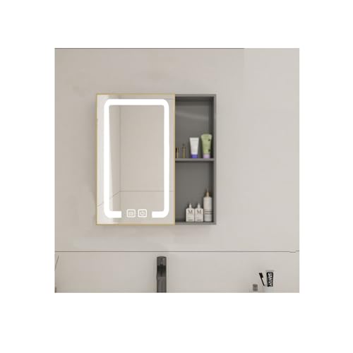 YFAURNDE Badezimmer Spiegelschrank Badschrank mit Spiegel Schlagfrei, wandmontiert, beschlagfrei, offene Fächer, unterteilte Aufbewahrung, für mehrere Gelegenheiten geeignet(Gray,SMART_55*60CM) von YFAURNDE