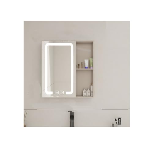 YFAURNDE Badezimmer Spiegelschrank Badschrank mit Spiegel Schlagfrei, wandmontiert, beschlagfrei, offene Fächer, unterteilte Aufbewahrung, für mehrere Gelegenheiten geeignet(Milk Tea,SMART_55*60CM) von YFAURNDE