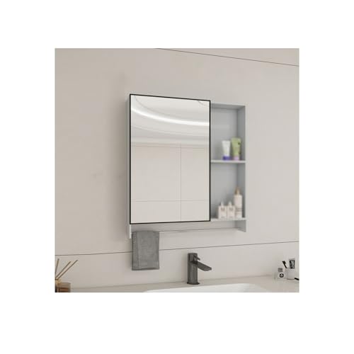 YFAURNDE Badezimmer Spiegelschrank Badschrank mit Spiegel Schlagfrei, wandmontiert, beschlagfrei, offene Fächer, unterteilte Aufbewahrung, für mehrere Gelegenheiten geeignet(White,NORMAL_55*60CM) von YFAURNDE
