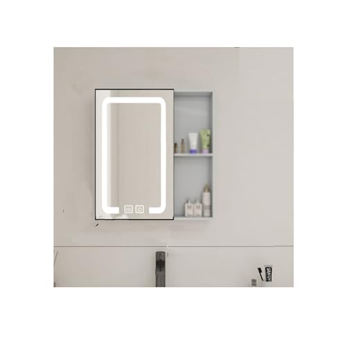 YFAURNDE Badezimmer Spiegelschrank Badschrank mit Spiegel Schlagfrei, wandmontiert, beschlagfrei, offene Fächer, unterteilte Aufbewahrung, für mehrere Gelegenheiten geeignet(White,SMART_55*60CM) von YFAURNDE