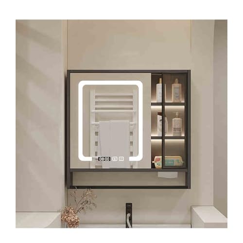 YFAURNDE Badezimmerschrank hängend, Spiegelkast met verlichting,badschrank mit Spiegel, Smart Touch, mehr Speicherplatz, leises Scharnier, Zeit-/Temperaturanzeige(Gray,90cm/35.4in) von YFAURNDE