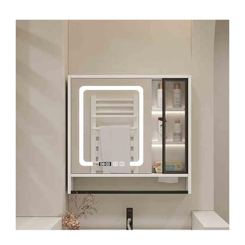 YFAURNDE Badezimmerschrank hängend, Spiegelkast met verlichting,badschrank mit Spiegel, Smart Touch, mehr Speicherplatz, leises Scharnier, Zeit-/Temperaturanzeige(White,90cm/35.4in) von YFAURNDE