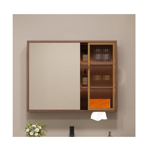 YFAURNDE Hängeschrank badspiegel,Angemessene Partitionsspeicherung, hochauflösender Spiegel, wasserdicht und feuchtigkeitsbeständig, druckbeständig und langlebig(Wood,60cm/23.6in) von YFAURNDE