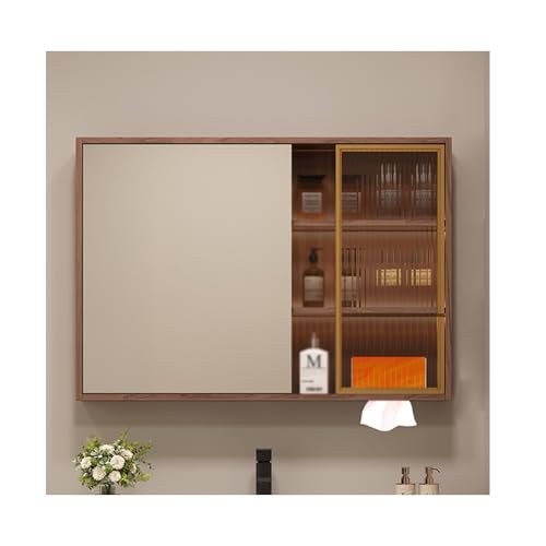 YFAURNDE Hängeschrank badspiegel,Angemessene Partitionsspeicherung, hochauflösender Spiegel, wasserdicht und feuchtigkeitsbeständig, druckbeständig und langlebig(Wood,80cm/31.5in) von YFAURNDE