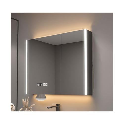 YFAURNDE Hängeschrank badspiegel,Robust und verschleißfest, hohe Tragfähigkeit, hochauflösender Silberspiegel, geeignet for Badezimmer und Waschküchen(Gray,80cm/31.5in) von YFAURNDE
