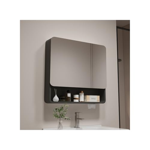 YFAURNDE Hängeschrank badspiegel Spiegelschrank, spiegelschrank Bad,Badezimmer Medizin Spiegel Schrank Hochauflösender Spiegel/Stauraum/einfache Installation/Multifunktion(Black,68cm/26.7in) von YFAURNDE