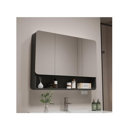 YFAURNDE Hängeschrank badspiegel Spiegelschrank, spiegelschrank Bad,Badezimmer Medizin Spiegel Schrank Hochauflösender Spiegel/Stauraum/einfache Installation/Multifunktion(Black,90cm/35.4in) von YFAURNDE