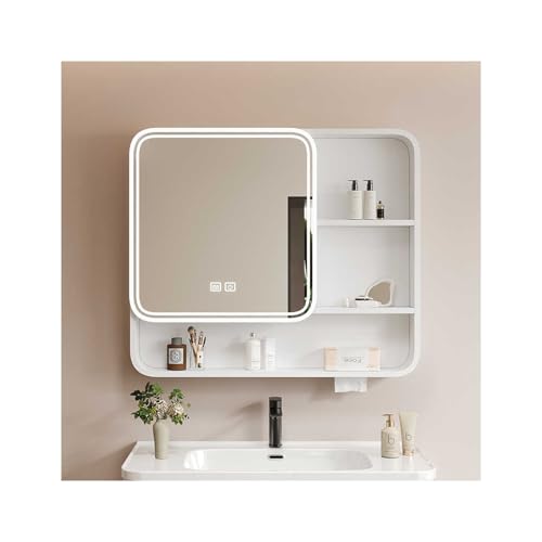 YFAURNDE Hängeschrank badspiegel spiegelschrank mit Beleuchtung, Beschlagfrei/Intelligent/Großer Stauraum/Wasserdicht und feuchtigkeitsbeständig/Unterteilter Stauraum/(80cm/31.4in) von YFAURNDE