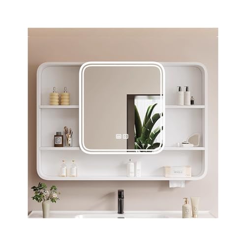 YFAURNDE Hängeschrank badspiegel spiegelschrank mit Beleuchtung, Beschlagfrei/Intelligent/Großer Stauraum/Wasserdicht und feuchtigkeitsbeständig/Unterteilter Stauraum/(90cm/35.4in) von YFAURNDE