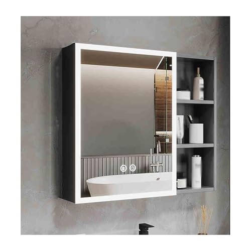 YFAURNDE Mutital Spiegelschrank Badezimmerspiegelschrank aus Edelstahl-Metall Langlebig, wasserdicht, beschlagfrei, Stauraum, hochauflösender Silberspiegel(Gray,80cm/31.5in) von YFAURNDE