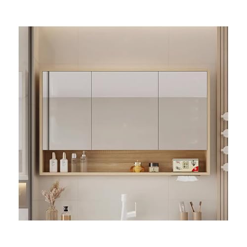 YFAURNDE Mutital Spiegelschrank Hängeschrank badspiegel, spiegelschränke fürs Bad, Mit Spiegel/großem Stauraum/Hardware-Zubehör/einfache Installation/Geräuschunterdrückung(Wood,90cm/35.4in) von YFAURNDE