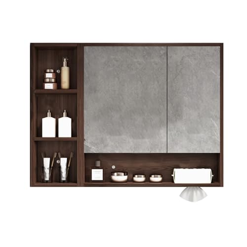YFAURNDE Mutital Spiegelschrank Hängeschrank badspiegel Separater Wandschrank, Beleuchtung, Antibeschlag, Badezimmeraufbewahrung, seitlicher Gitterschrank(Normal,90cm/35.4in) von YFAURNDE