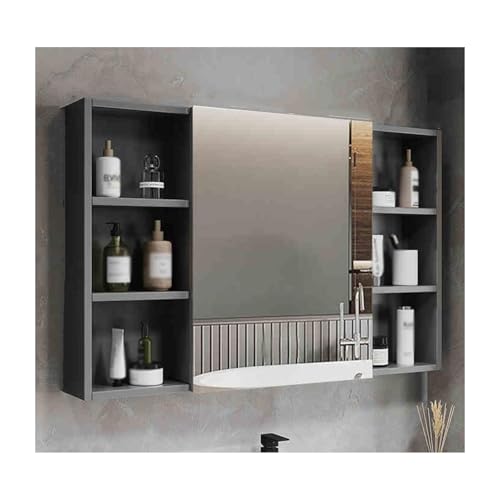 YFAURNDE Mutital Spiegelschrank Verdicktes Aluminium-Lagerregal, an der Wand montiert, kann zum Aufbewahren von Toilettenartikeln und Medikamenten verwendet Werden(Gray,90cm/35.4in) von YFAURNDE