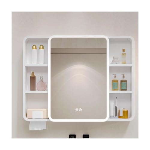 YFAURNDE Spiegelschrank Bad,Badezimmerspiegel Wandschrank,Aluminium, Aufbewahrungsregal for Schönheitsprodukte, mehrschichtige Aufbewahrung, wasserdicht, stilvoll(White,100cm/39.3in) von YFAURNDE
