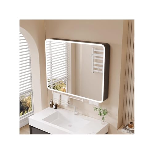 YFAURNDE Spiegelschrank Bad mit Beleuchtung,Spiegelschrank, Hängende Wandschränke mit Spiegeln, Hochauflösender Silberspiegel/Stauraum/Antibeschlag/sanfte Beleuchtung(Gray,60cm/23.6in) von YFAURNDE