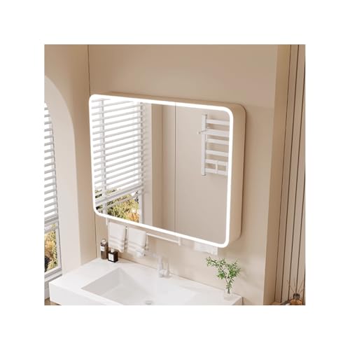 YFAURNDE Spiegelschrank Bad mit Beleuchtung,Spiegelschrank, Hängende Wandschränke mit Spiegeln, Hochauflösender Silberspiegel/Stauraum/Antibeschlag/sanfte Beleuchtung(Latte,60cm/23.6in) von YFAURNDE