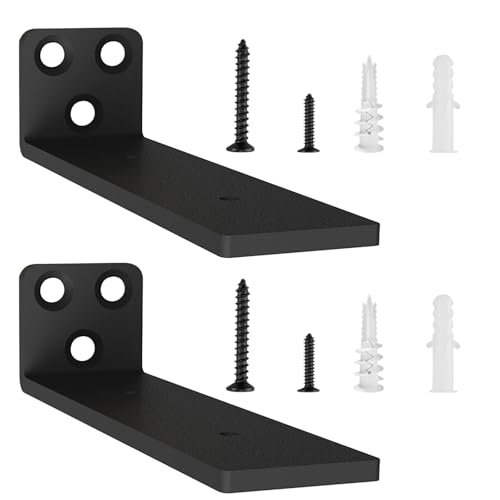 2 Stücke Regalhalterung Regalträger 20cm, Schwerlast L Regalwinkel mit Befestigungsschrauben für Wohnzimmer | Büro| Küchen, Tragkraft 75 KG (Schwarz) 6in von YFCVIP