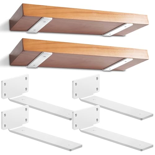 4 Stücke Schwerlast Schwimmende Regalhalterungen, 90 Grad Wandregal Halter, L-Form Rechtwinklige Eckhalterung mit Schraube und Ankern für Studierzimmer | Wohnzimmer | Büro | Küchen (25cm, Weiß) von YFCVIP