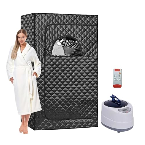 Ganzkörper-Heim-Dampfsauna-Set, 2 L, Großer Dampftopf, Sauna For Eine Person, Spa Mit Zeit- Und Temperatur-Fernbedienung, Entgiftungstherapie(Black) von YFDGD
