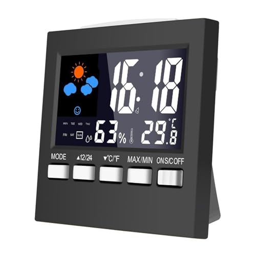Wetteruhr, Farbbildschirm, Digitalanzeige, Thermometer, Luftfeuchtigkeitsuhr, Bunter Alarm, Kalender, Wetter, Elektronischer Wecker Genauer Monitor von YFDGD
