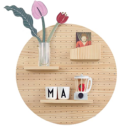YFFDKA Rundes Stecktafel-Set aus Holz für Schlafzimmer/Wohnzimmer/Kinderzimmer, kleines modernes Stecktafel-Kombinationsset, an der Wand montierter Aufbewahrungsregal-Organizer (Farbe: Natur) Hello von YFFDKA
