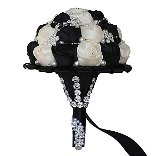 YFFS Künstliche Blumen,Brautstrauß,Hochzeit Romantischer Blumenstrauß,Braut Hochzeitsstrauß Für Hausgarten Party Hochzeitsdekoration (Schwarz und weiß,24cm) von YFFS