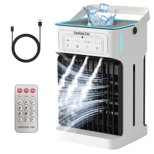 Mobile Klimaanlage mit Fernbedienung Doppelmotor+Doppellüfter System,4-in-1 Mini Klimagerät Mobile 1100ml USB Luftkühler mit 6 Farben Licht,3 Geschwindigkeiten,3 Nebelmodi für Zuhause Zimmer von YFFU