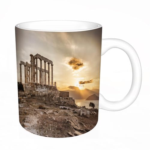 YFHJV Grosse Kaffeetasse - Bürotasse - Tasse Keramik Kaffeetassen Große 11oz - teetasse groß - cappuccino tassen - Berühmter griechischer Tempel Poseidon Kap Sounion in Griechenland von YFHJV