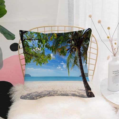 YFHJV Kissenbezüge kissenhüllen für,Schlafzimmer Wohnzimmer Büro,Zierkissenbezug mit unsichtbarem Reißverschluß,Tropische Strandlandschaft, Strandszene mit Kokospalmen und sonnigem blauem Me,40x40 cm von YFHJV