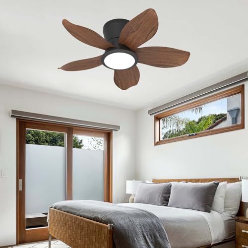 YFHKWJ 65/88/106CM Modern Fan Lampe Mit Ventilator APP & Fernbedienung Dimmbares LED Deckenlampe Mit Ventilator 6 Geschwindigkeiten Leiser DC-Motor Für Schlafzimmer Wohnzimmer-Brown Wood Grain-65CM von YFHKWJ