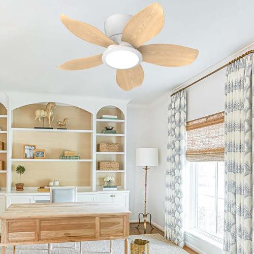 YFHKWJ 65/88/106CM Modern Fan Lampe Mit Ventilator APP & Fernbedienung Dimmbares LED Deckenlampe Mit Ventilator 6 Geschwindigkeiten Leiser DC-Motor Für Schlafzimmer Wohnzimmer-White Wood Grain-65CM von YFHKWJ