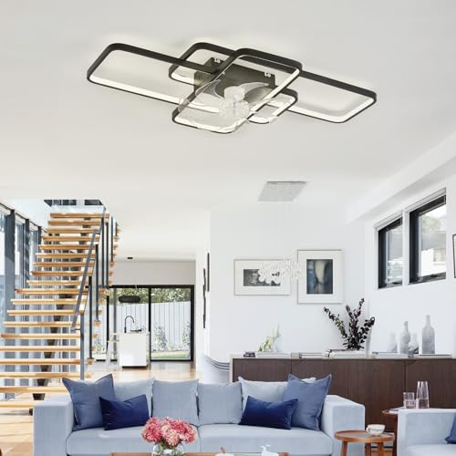 85CM Deckenventilator Mit Beleuchtung Und Fernbedienung Leise LED Dimmbare Deckenventilator Mit Licht 6 Geschwindigkeiten Für Wohnzimmerlampe Mit Ventilator-Black||85CM von YFHKWJ