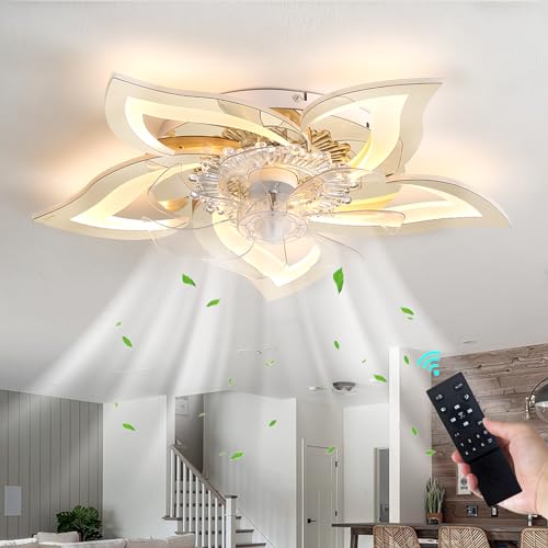 YFHKWJ Chrom Blume Deckenventilator Mit Beleuchtung Und Fernbedienung APP DC Motor Leise Deckenventilator Licht 6 Geschwindigkeit Für Schlafzimmer Wohnzimmer LED Dimmbare Modernes Design-Gold von YFHKWJ