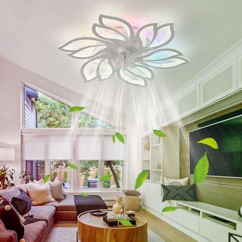 YFHKWJ Flower Shape Deckenventilator Mit Beleuchtung Und Fernbedienung Leise Reversibel 6 Geschwindigkeiten Motor DC Ventilator Lampe Decke Für LED Dimmbare Schlafzimmer Wohnzimmer RGB von YFHKWJ